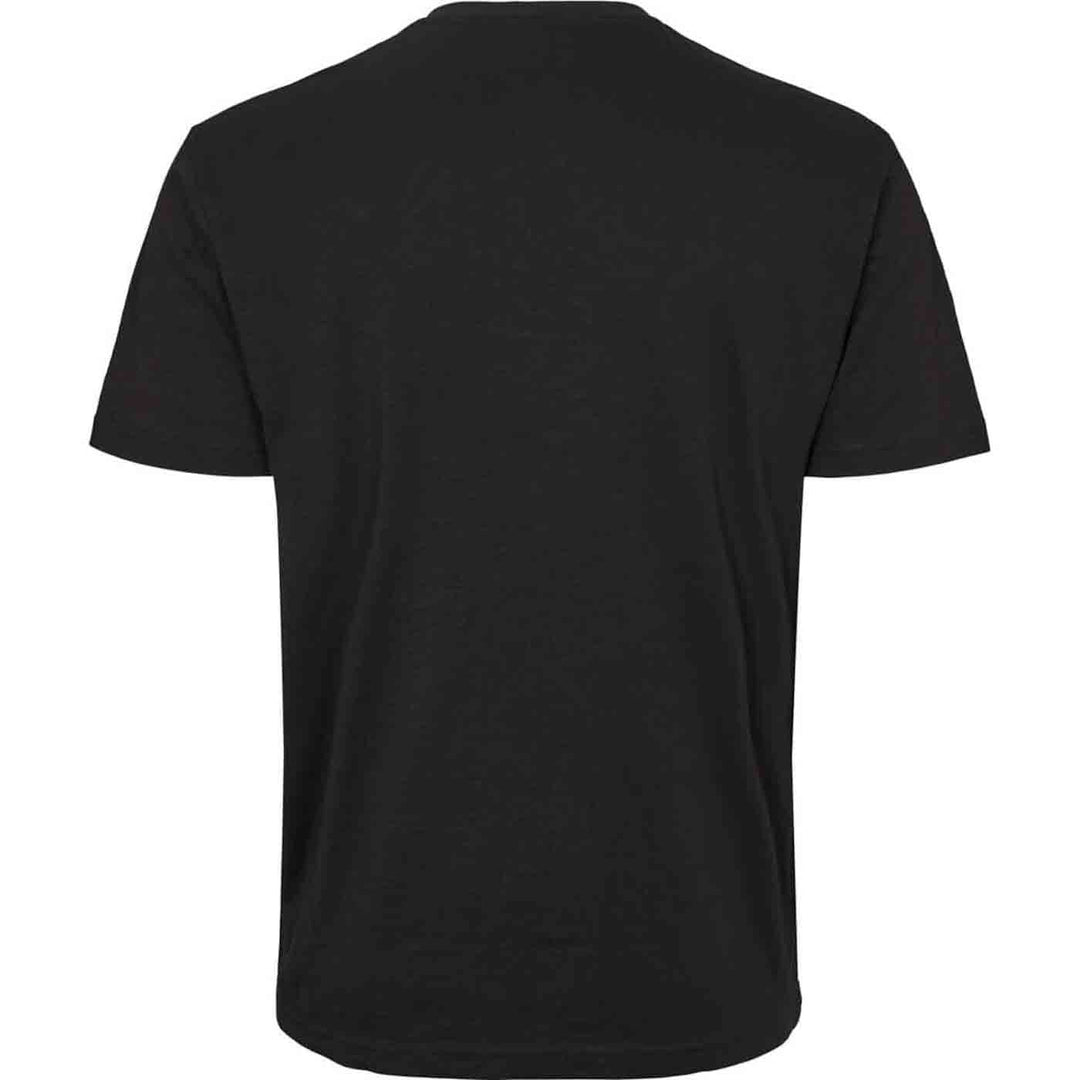 Schwarzes Allsize T-Shirt mit Druck Rückansicht herren t shirts v ausschnitt