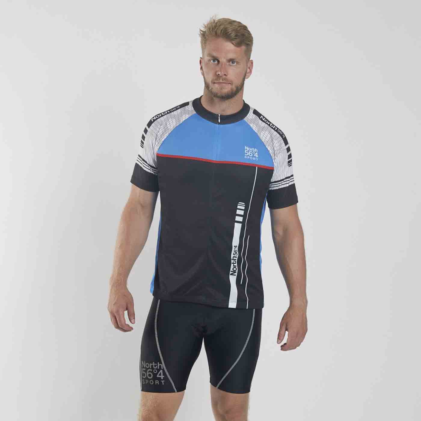 Allsize Funktions T-Shirt als fahrradtrikot in Schwarz und Blau mit kurzem Reißverschluss