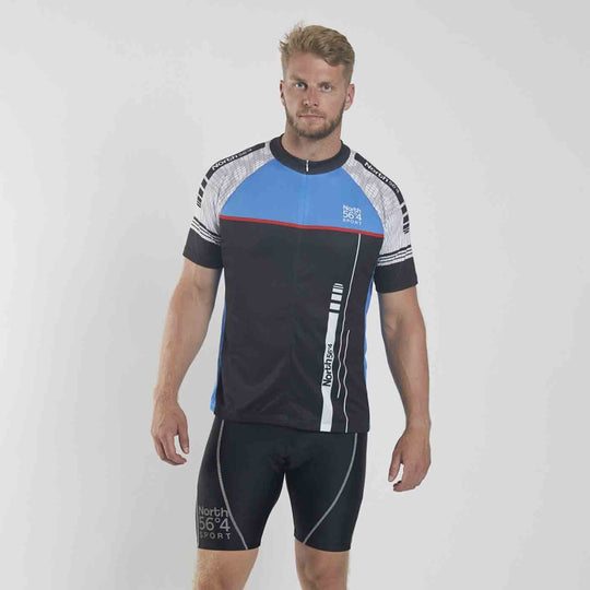 Allsize Funktions T-Shirt als fahrradtrikot in Schwarz und Blau mit kurzem Reißverschluss