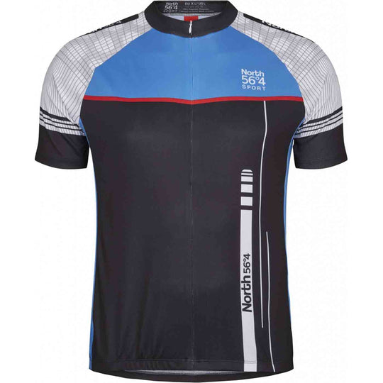 Allsize Funktions T-Shirt als fahrradtrikot in Schwarz, Blau und Weiß mit kurzem Reißverschluss