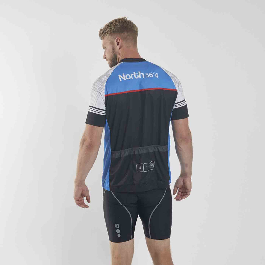 Allsize Funktions T-Shirt als fahrradtrikot in Blau und Schwarz mit Rückentaschen für Fahrradfahrer