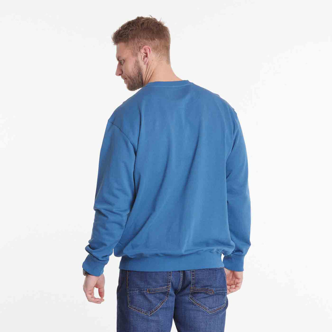 Blaues Sweatshirt Übergröße Herren von Allsize mit Bund, Rückansicht an männlichem Modell