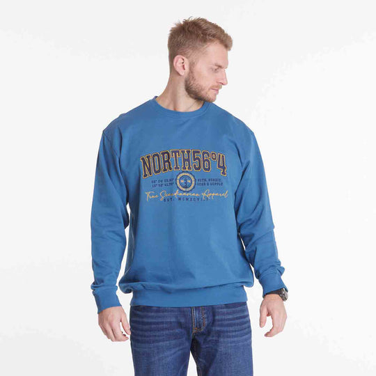 Blaues Sweatshirt Übergröße Herren mit Rundhalsausschnitt und Print vorne von Allsize