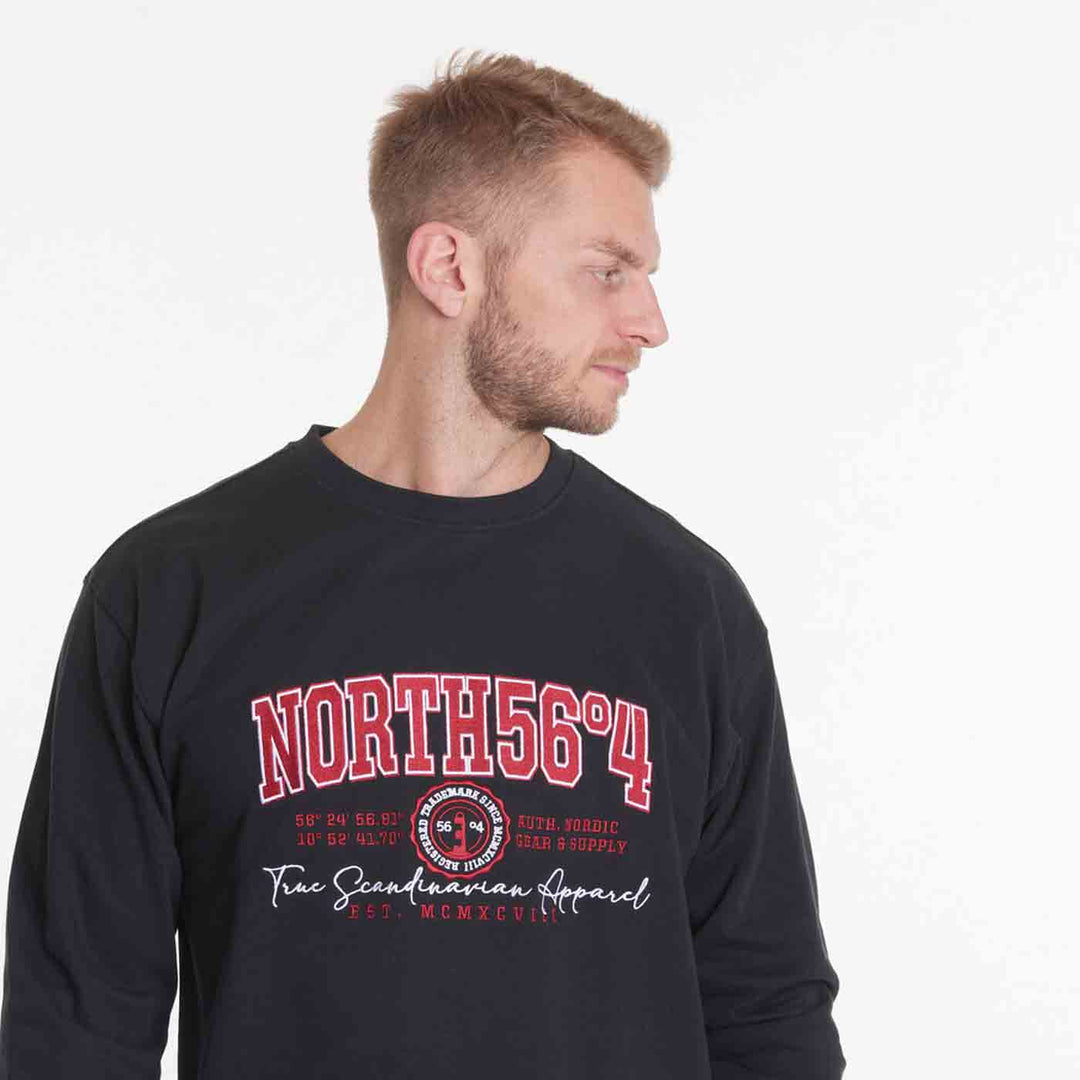 Sweatshirt Übergröße Herren in Schwarz mit rotem North56°4 Print und Bund von Allsize