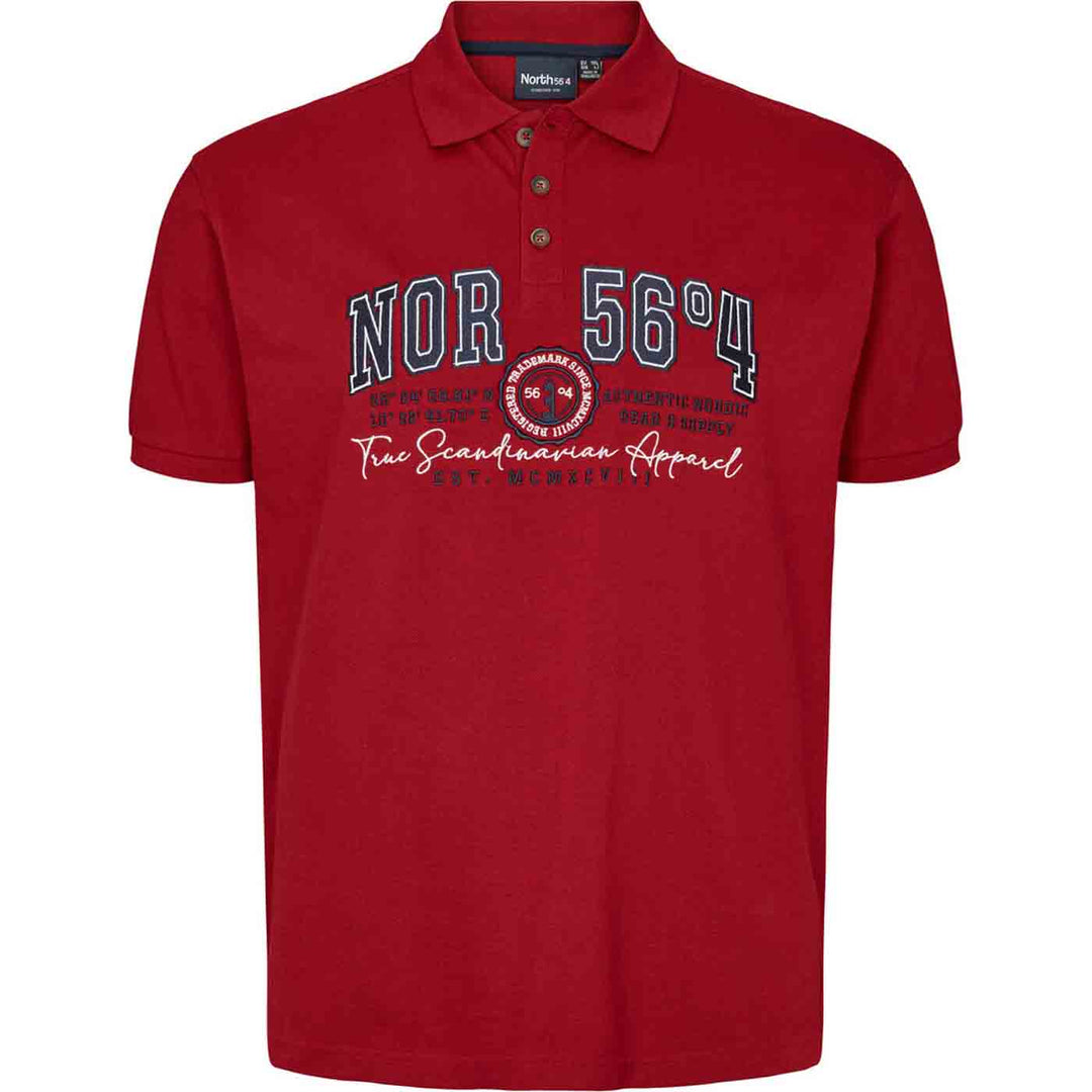 Rotes polo shirt von Allsize mit aufgedrucktem Nor 56 4 Design und Knopfleiste