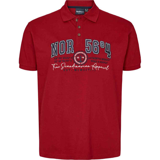 Rotes polo shirt von Allsize mit aufgedrucktem Nor 56 4 Design und Knopfleiste