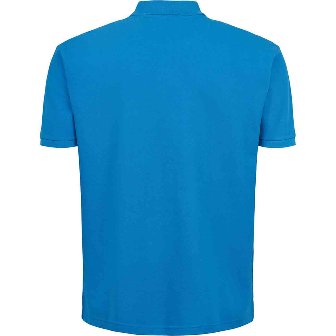 Blaues polo shirt von Allsize in schlichtem Design und kurzer Ärmel, Rückansicht