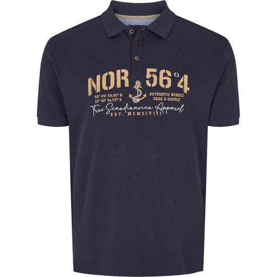Dunkelblaues polo shirt von Allsize mit maritimem NOR 56°4 Aufdruck und Knopfleiste