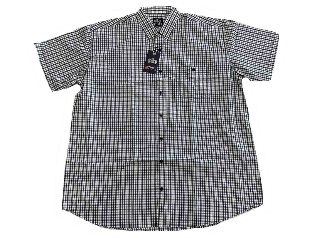BigTiger kariertes kurzarmhemd herren mit Button-down-Kragen und schwarzem Karomuster