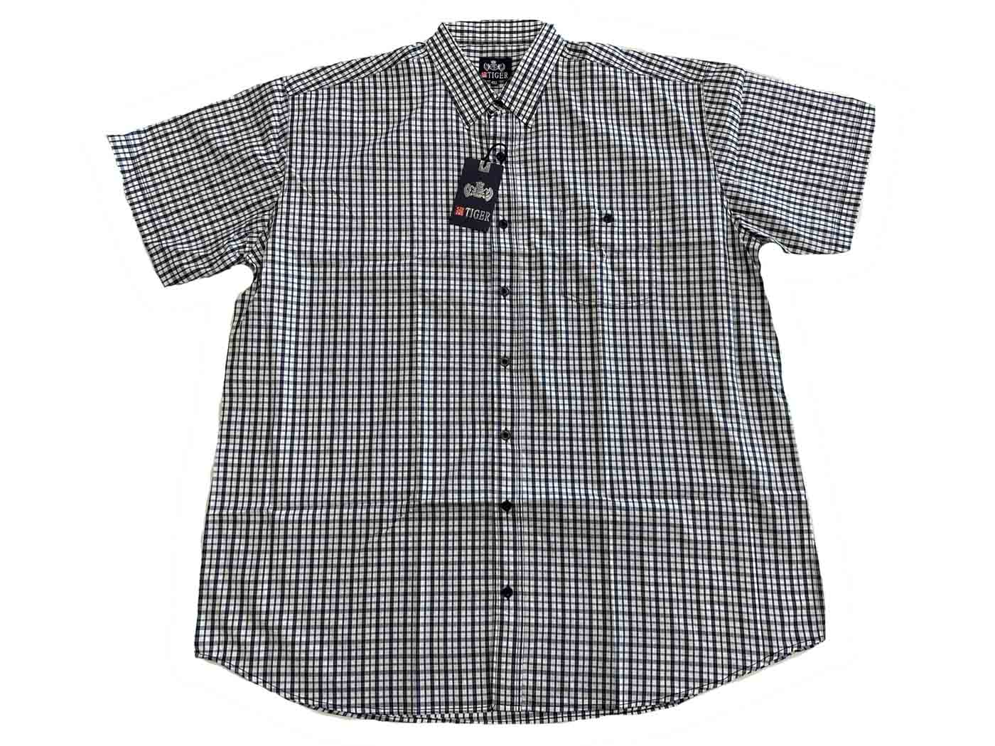BigTiger kariertes kurzarmhemd herren mit Button-down-Kragen und schwarzem Karomuster