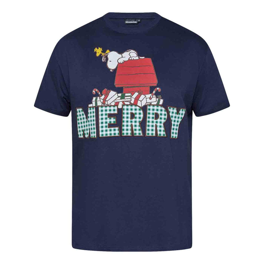 Peanuts T-Shirt Herren Übergröße in Dunkelblau mit Snoopy Motiv und Merry Schriftzug