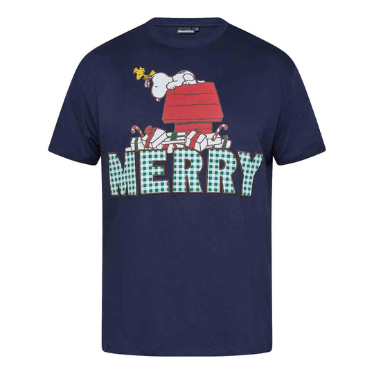 Peanuts T-Shirt Herren Übergröße in Dunkelblau mit Snoopy Motiv und Merry Schriftzug