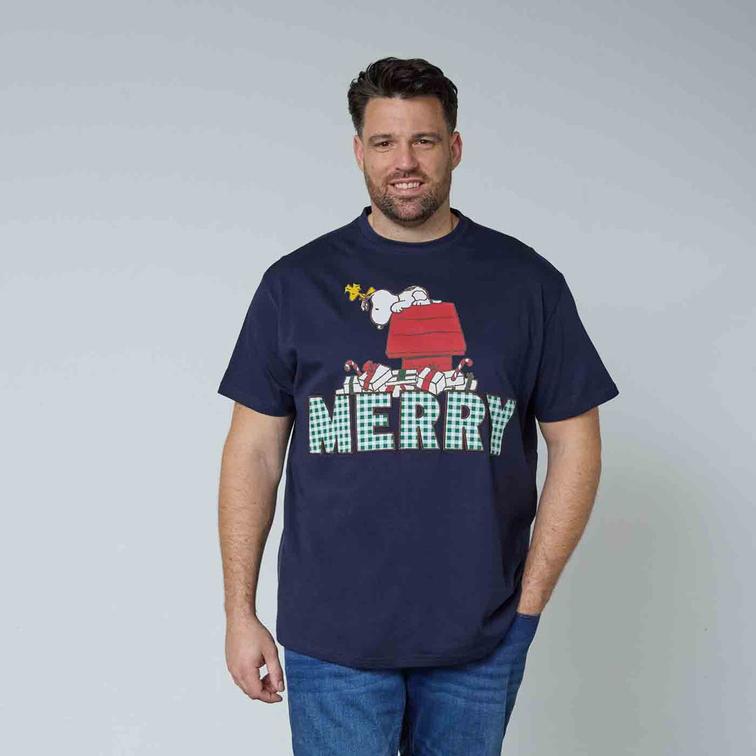 Peanuts T-Shirt Herren Übergröße von Allsize mit Snoopy und Merry Print in Dunkelblau