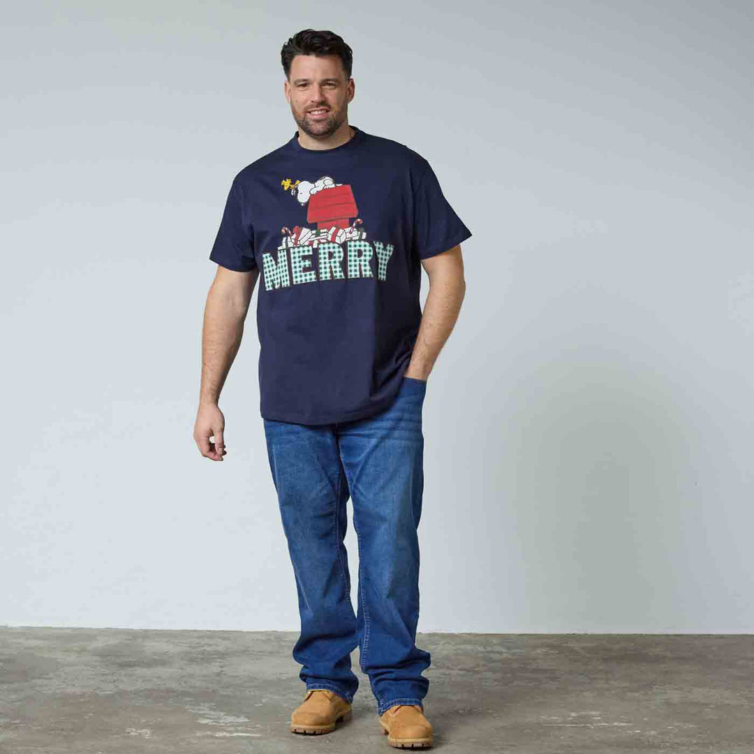 Peanuts T-Shirt Herren Übergröße in dunkelblau mit Snoopy und Merry Druck von Allsize