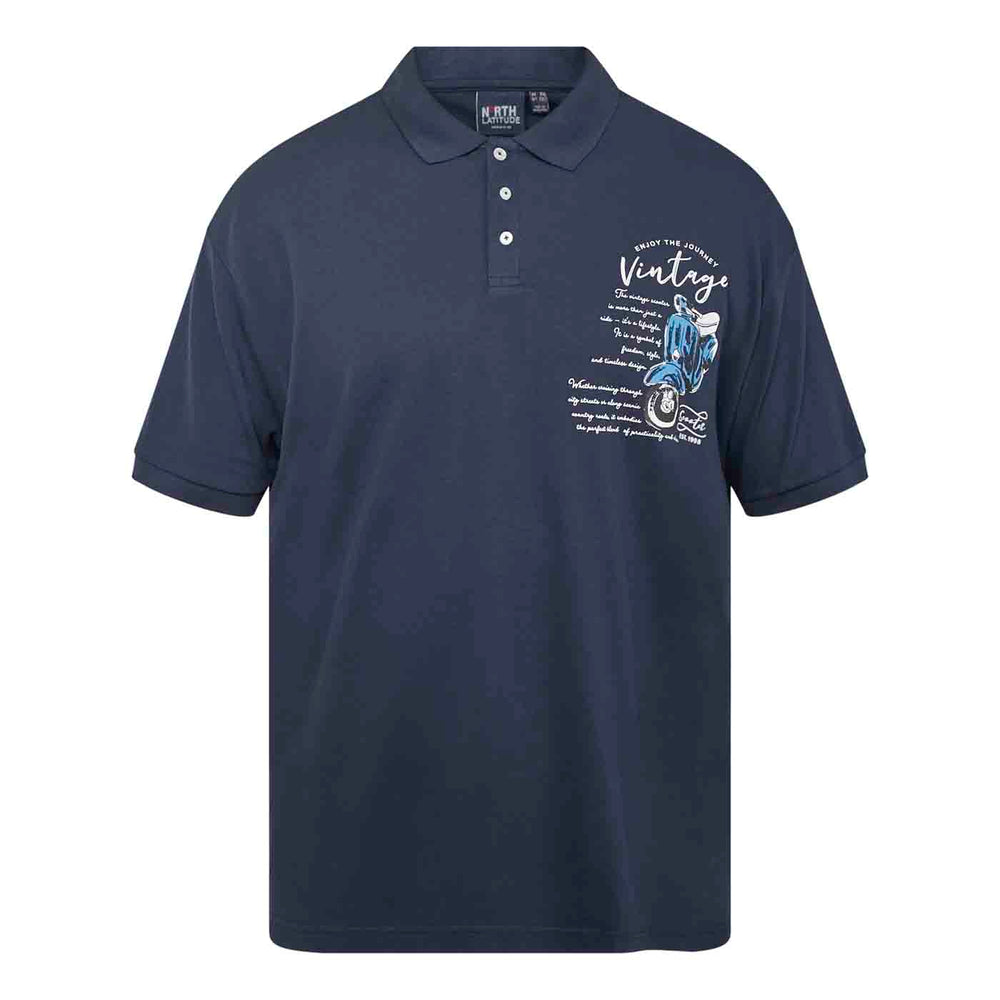 Allsize Polo Shirt in dunkelblau mit Vintage Motorrad Print auf der Brust