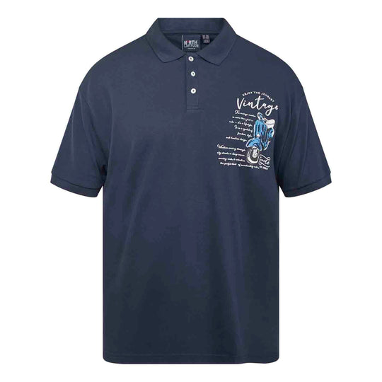 Allsize Polo Shirt in dunkelblau mit Vintage Motorrad Print auf der Brust