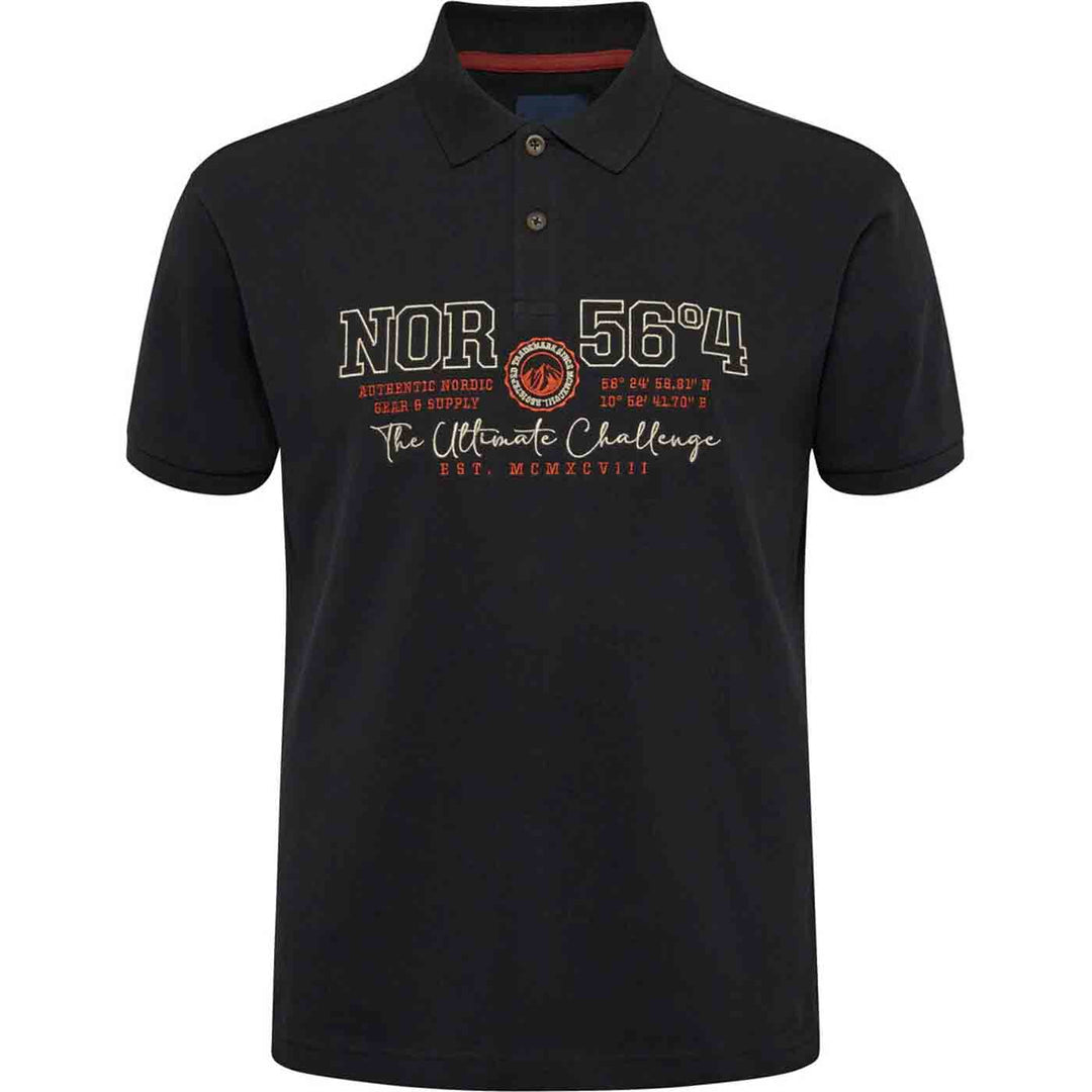 Schwarzes Allsize Polo Shirt mit kurzem Arm und großem mehrfarbigem Frontdruck