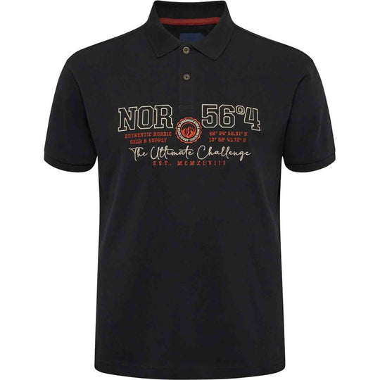 Schwarzes Allsize Polo Shirt mit kurzem Arm und großem mehrfarbigem Frontdruck