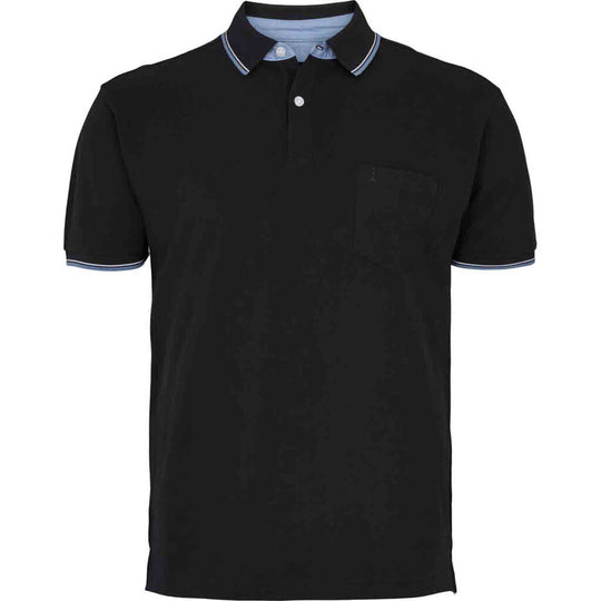 Schwarzes polo shirt von Allsize mit kurzer Knopfleiste und Brusttasche