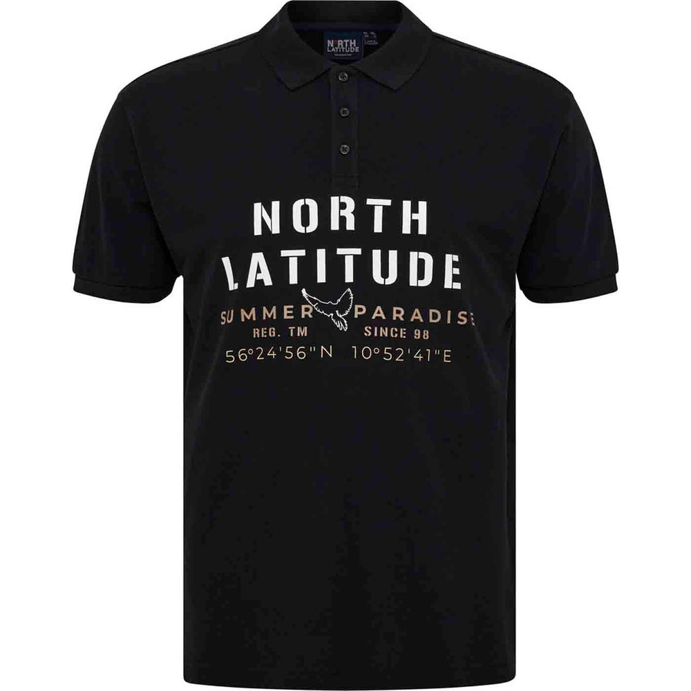 Schwarzes Polo Shirt Übergröße Herren von Allsize mit kurzen Ärmeln und North Latitude Druck
