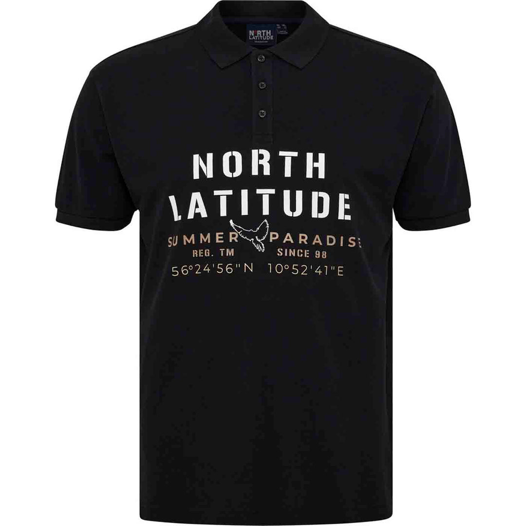 Schwarzes Polo Shirt Übergröße Herren von Allsize mit kurzen Ärmeln und North Latitude Druck