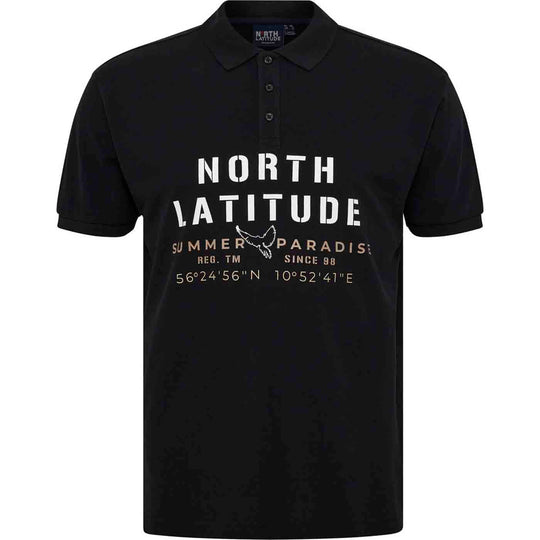 Schwarzes Polo Shirt Übergröße Herren von Allsize mit kurzen Ärmeln und North Latitude Druck