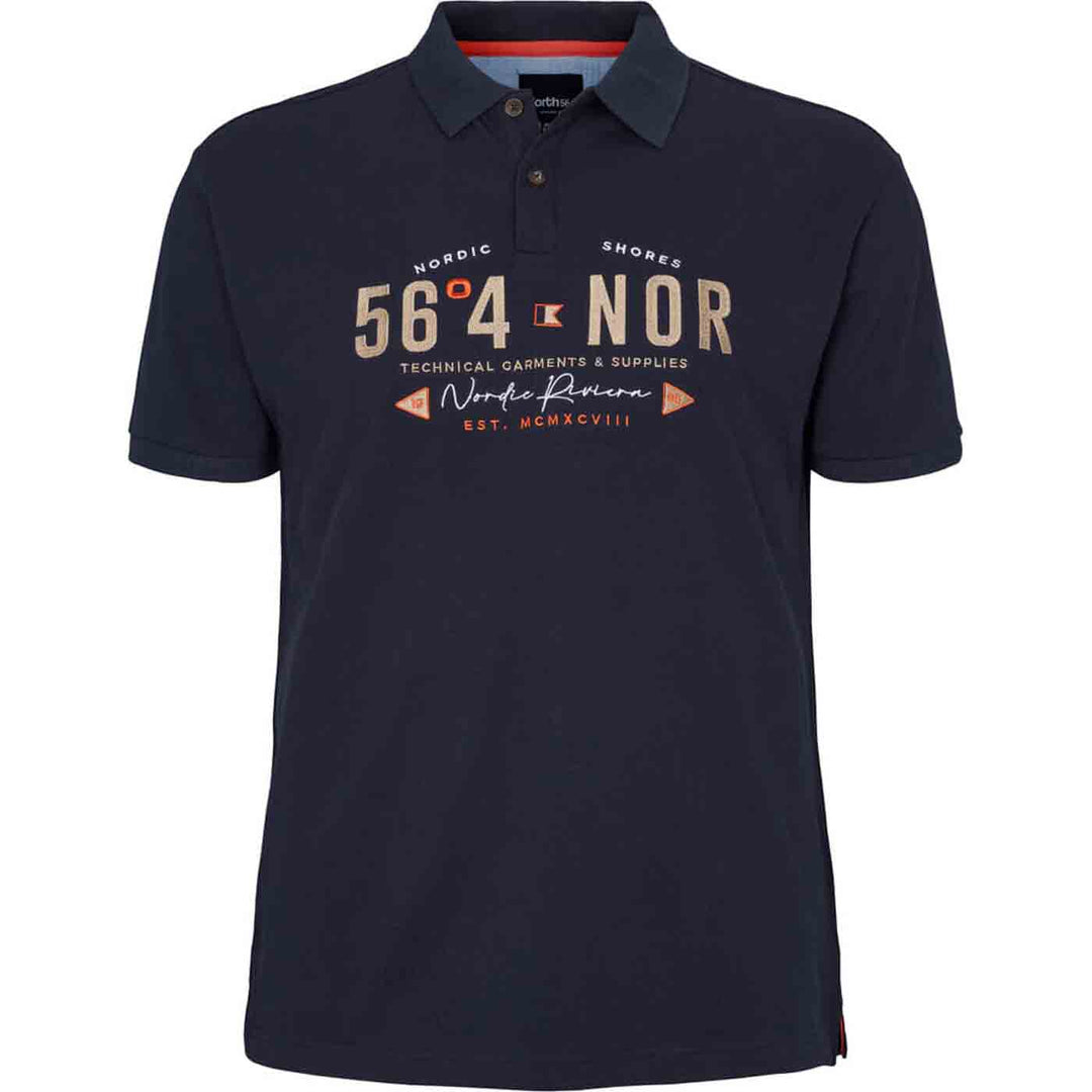 Allsize poloshirt in dunkelblau mit kurzem Arm und nordischem Aufdruck auf der Brust
