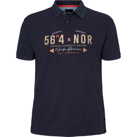 Allsize poloshirt in dunkelblau mit kurzem Arm und nordischem Aufdruck auf der Brust