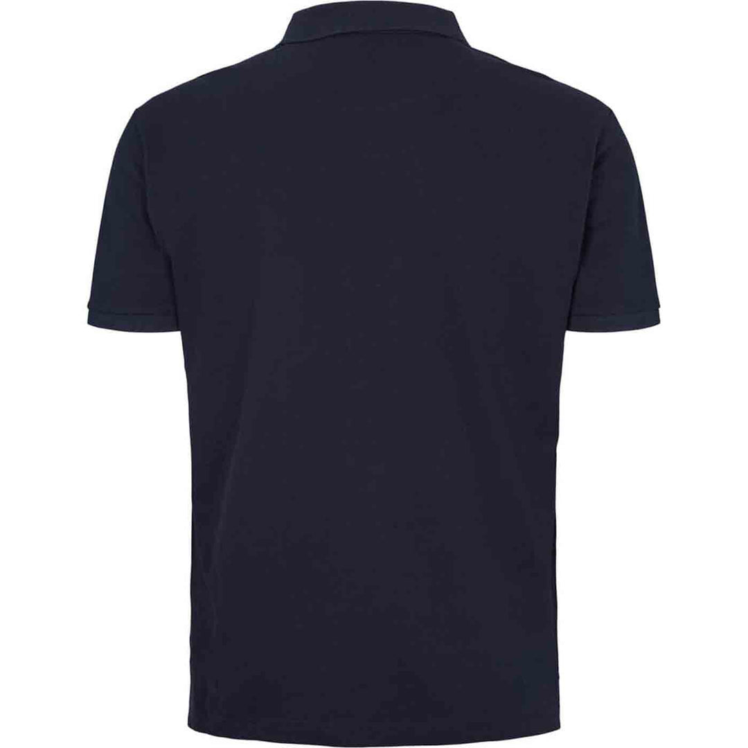 Dunkelblaues Allsize Poloshirt aus Baumwolle mit kurzem Arm und klassischem Kragen, Rückansicht