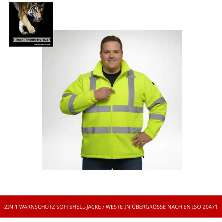 2in 1 Warnschutz Softshell-Jacke / Weste in &Uuml;bergr&ouml;&szlig;e nach EN ISO 20471 by@Outfy