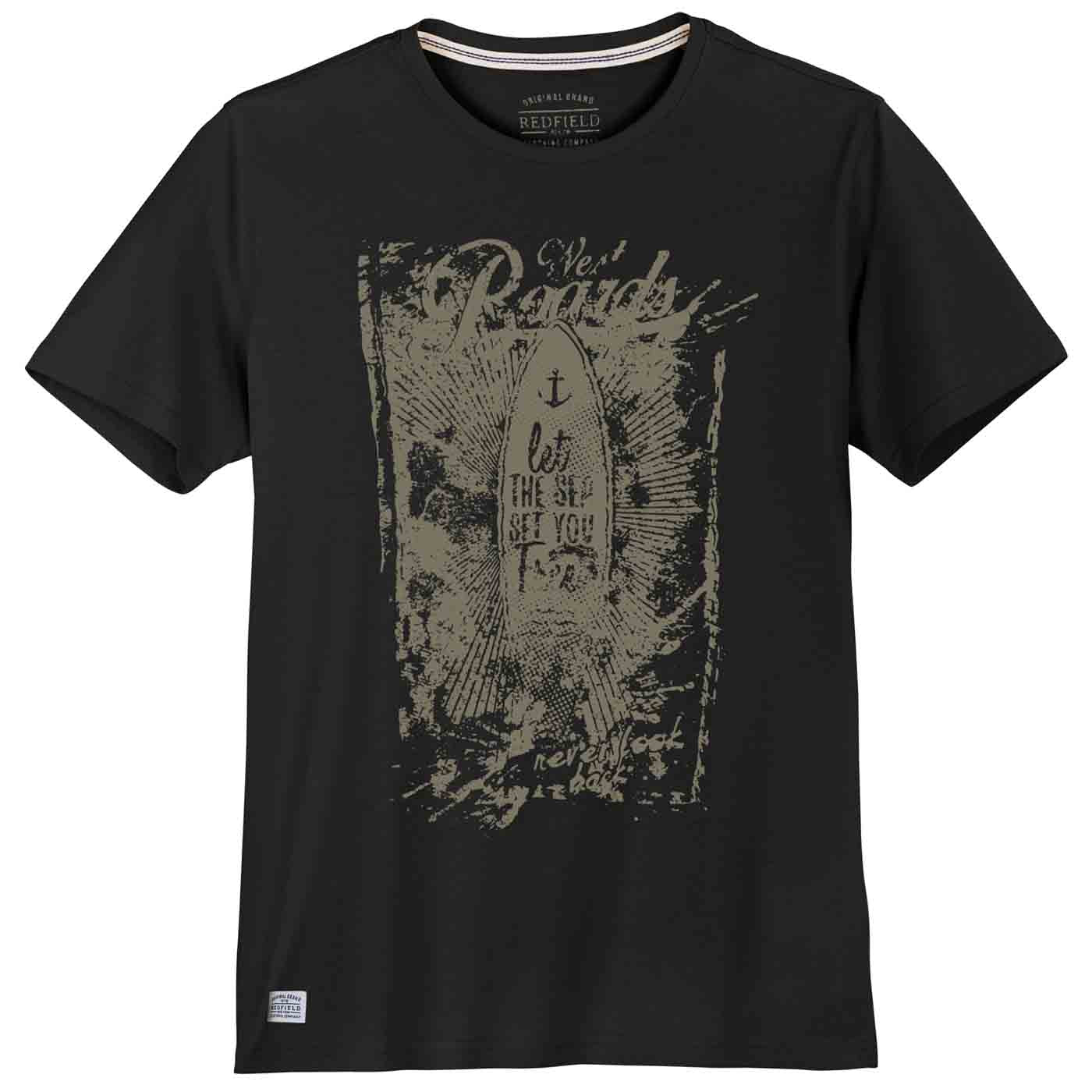 Schwarzes Redfield herren t shirt bedruckt mit vintage Surfbrett und Anker Motiv