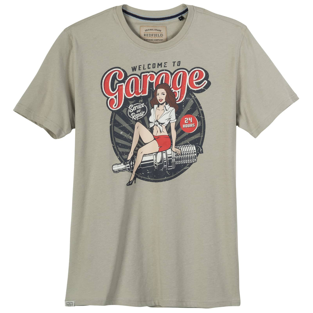 Redfield T Shirt Herren mit Garage Druck in Retro-Design und kurzem Ärmel in Grau