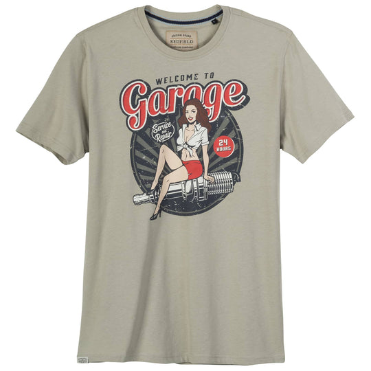 Redfield T Shirt Herren mit Garage Druck in Retro-Design und kurzem Ärmel in Grau