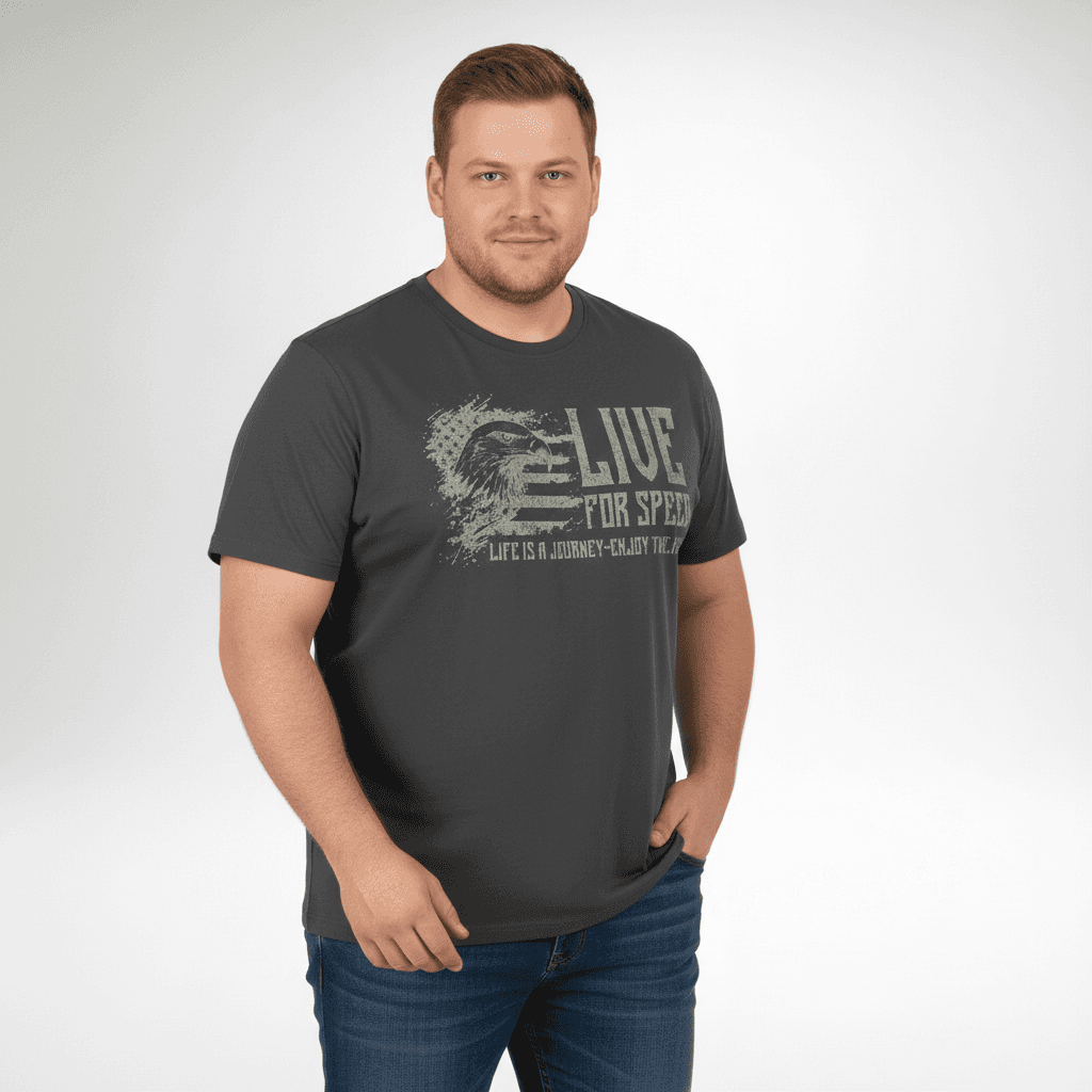 Redfield t shirt herren in Grau mit coolem Aufdruck Life for Speed und Rundhalsausschnitt
