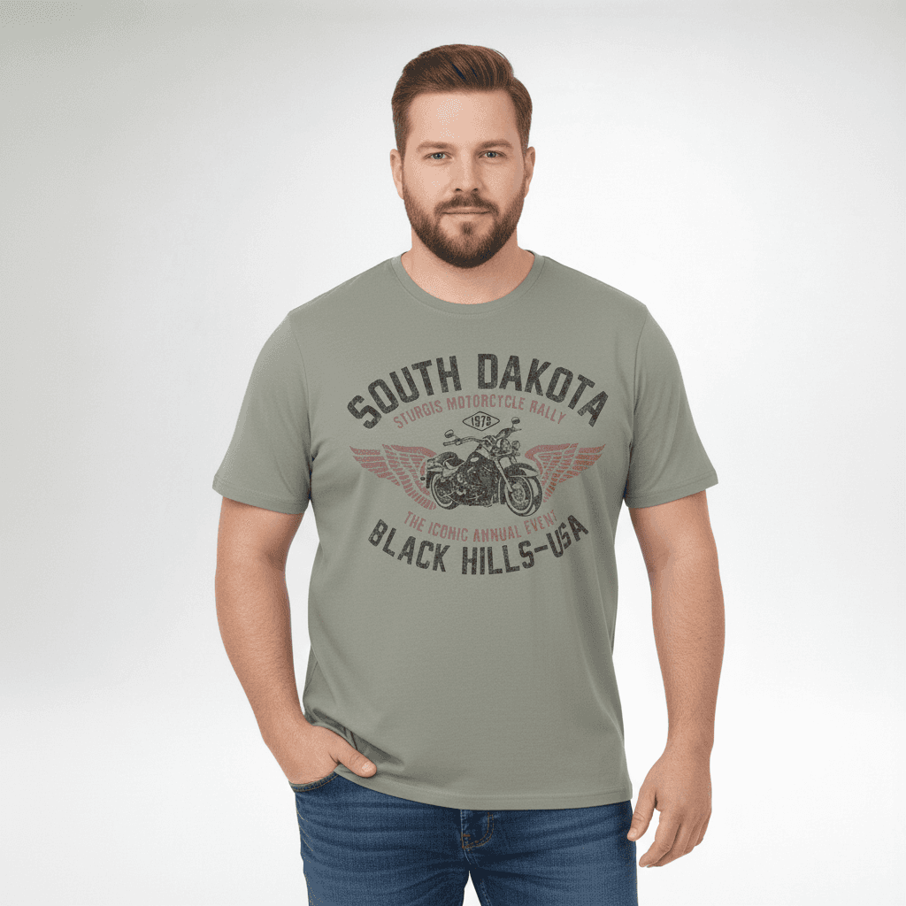 Redfield T Shirt Herren mit South Dakota Motorrad Druck in grau für Männer