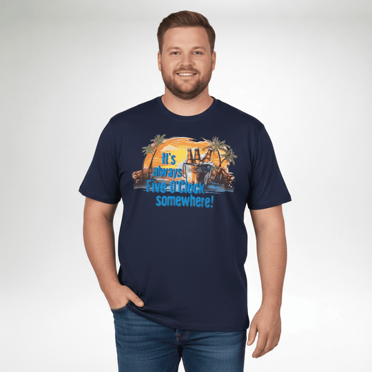 Redfield t shirt herren in dunkelblau mit farbenfrohem Sommerdruck und kurzem Arm