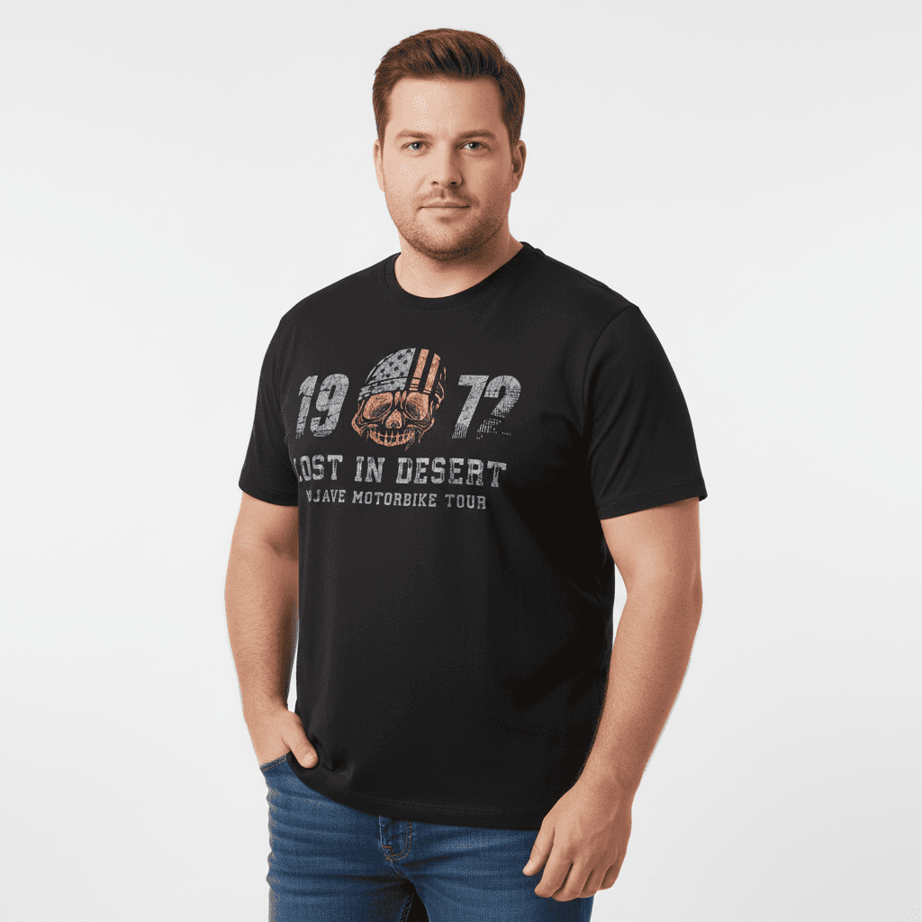 Redfield schwarzes t shirt mit druck Lost in Desert Motorrad Tour auf der Vorderseite