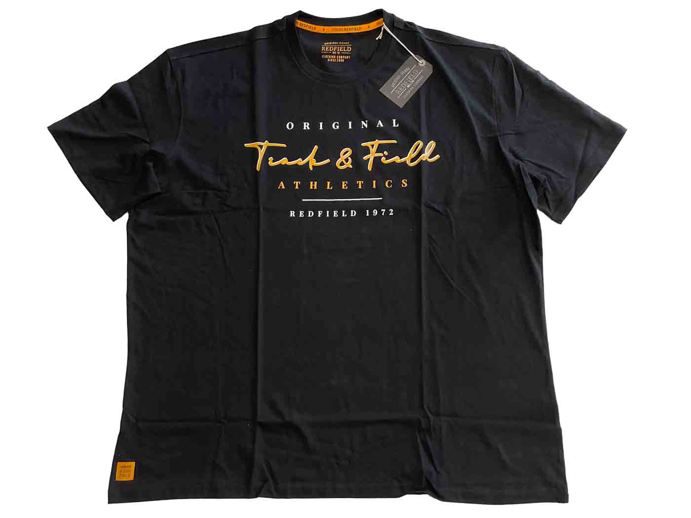 Schwarzes Redfield t shirt mit druck und Text Frontmotiv Track & Field Athletics