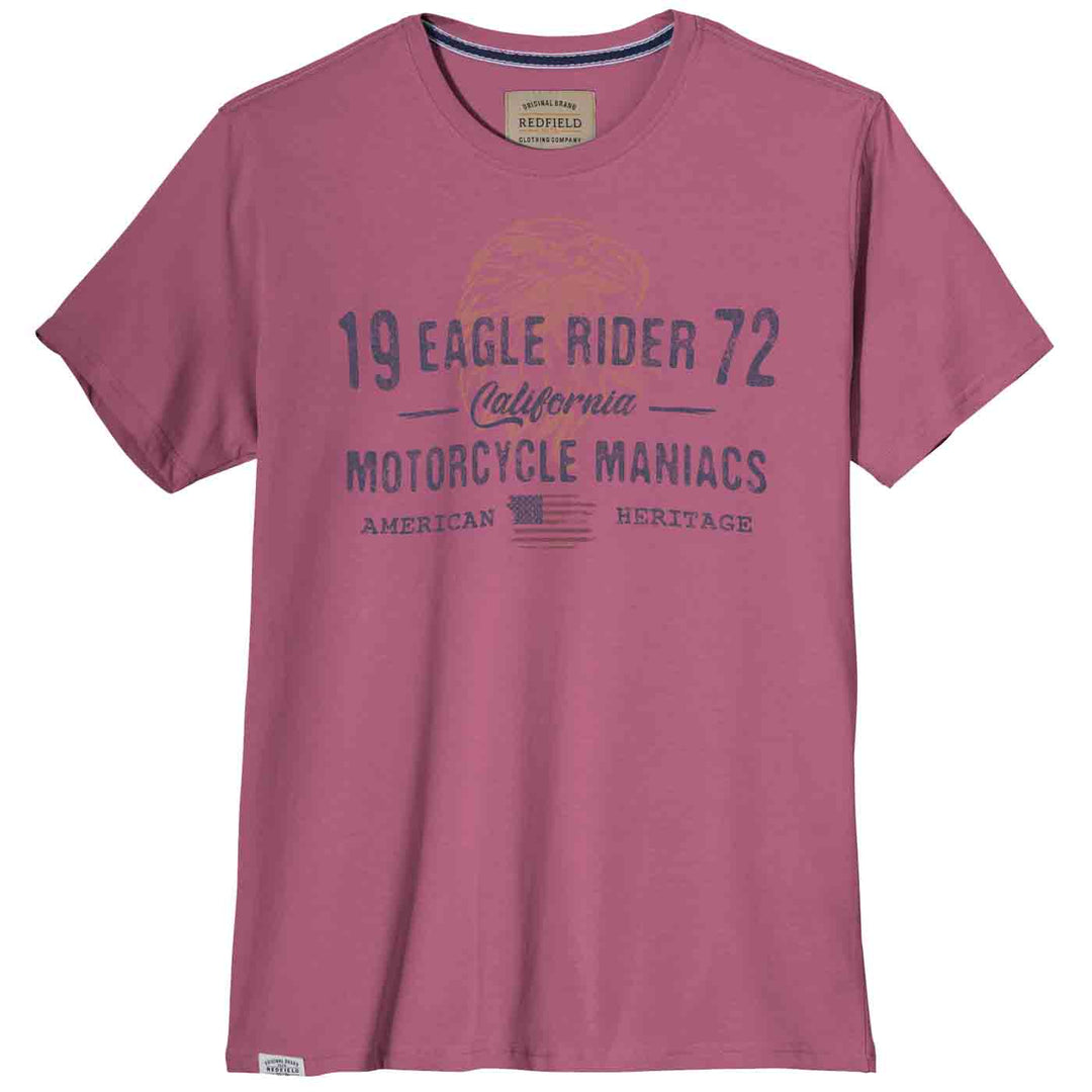Redfield T-Shirt Übergröße Herren in Rosa mit Motorcycle Maniacs Print und Rundhalsausschnitt