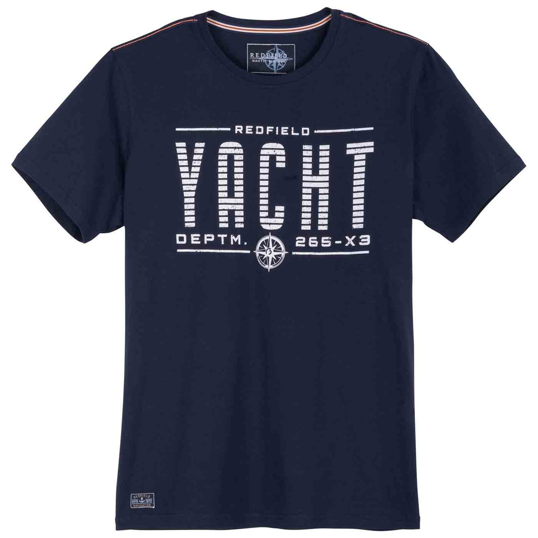 Redfield t shirt in dunkelblau mit Yacht Druck und Kompassmotiv auf der Vorderseite