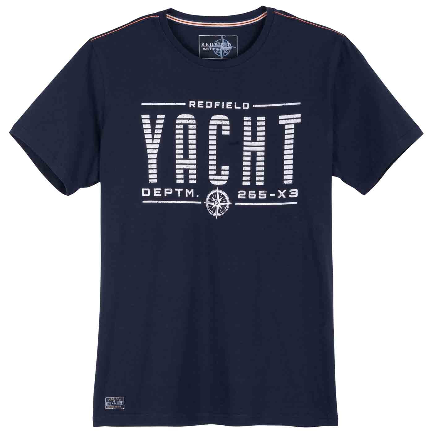 Redfield t shirt in dunkelblau mit Yacht Druck und Kompassmotiv auf der Vorderseite
