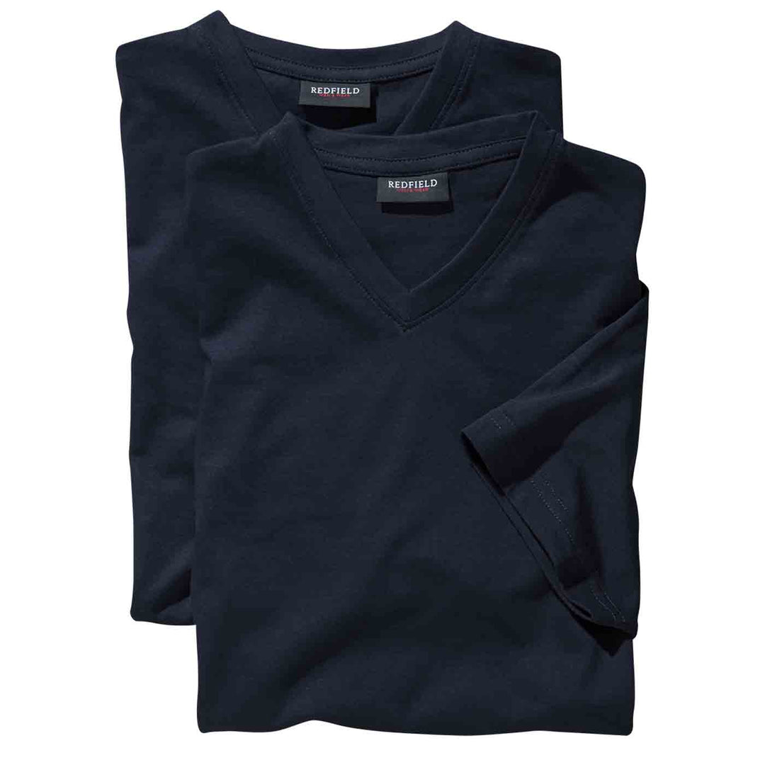 Redfield Doppelpack schwarze V-Ausschnitt Tee T Shirt aus Baumwolle für Herren