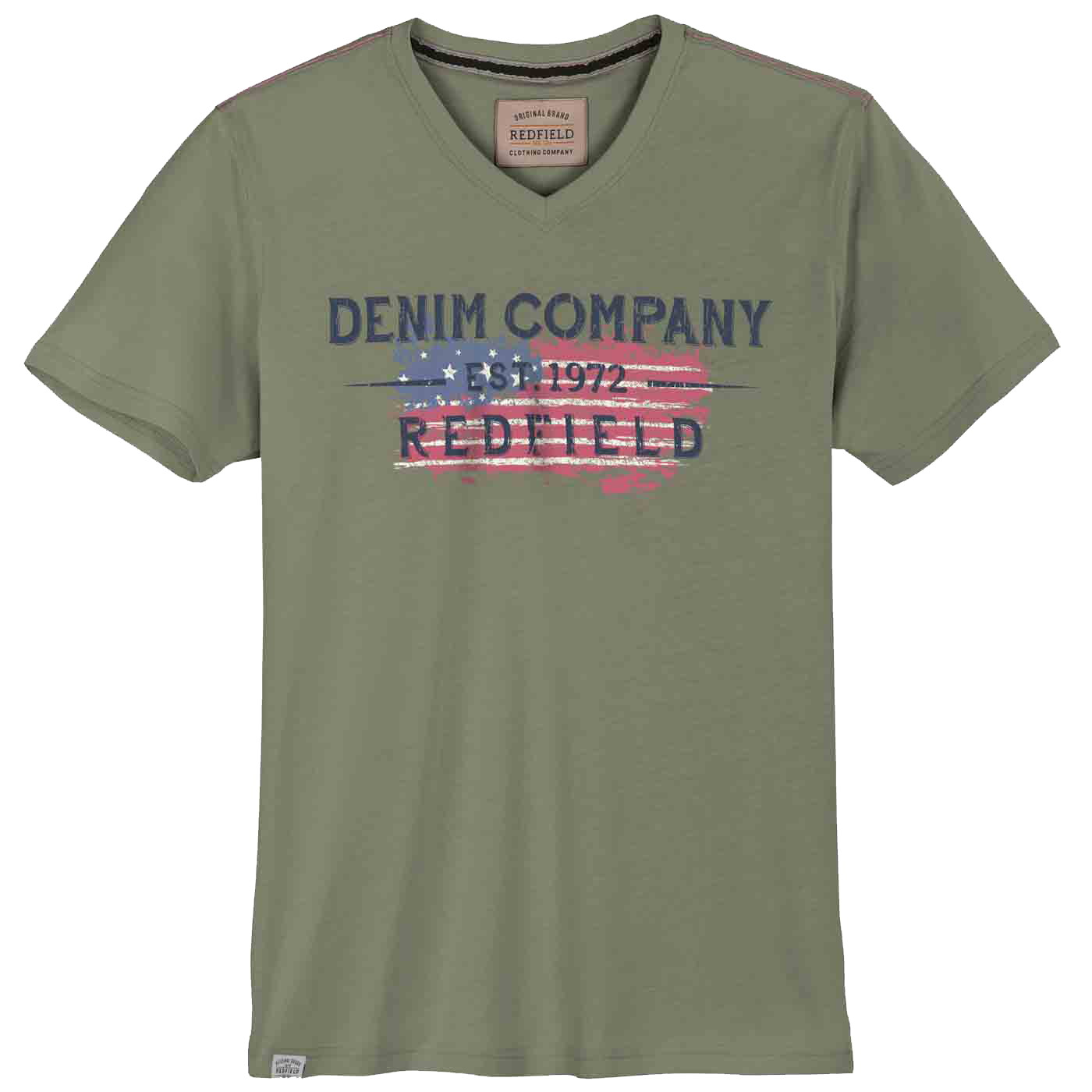 Redfield tee t shirt aus Baumwolle mit V-Ausschnitt und Denim Company Print in Olivgrün