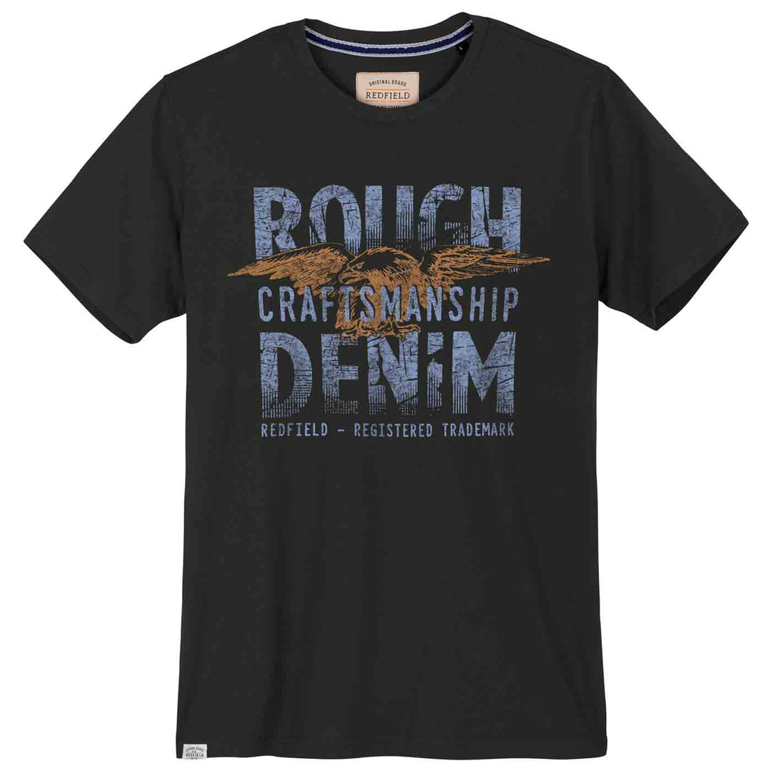 Redfield schwarzes tee t shirt mit Rough Denim und Craftsmanship Print