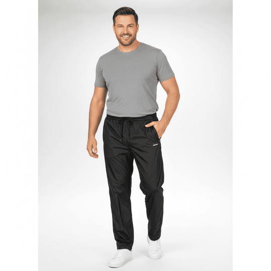 Adamo schwarze regenhose herren aus leichtem wasserdichtem Material mit elastischem Bund
