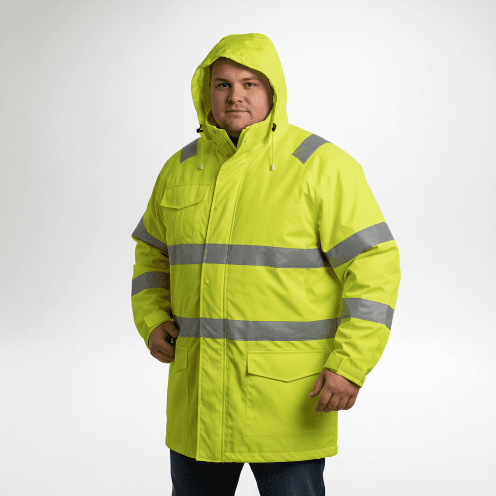 BigTiger regenjacke herren in Neon Gelb mit reflektierenden Streifen und Kapuze für bessere Sichtbarkeit