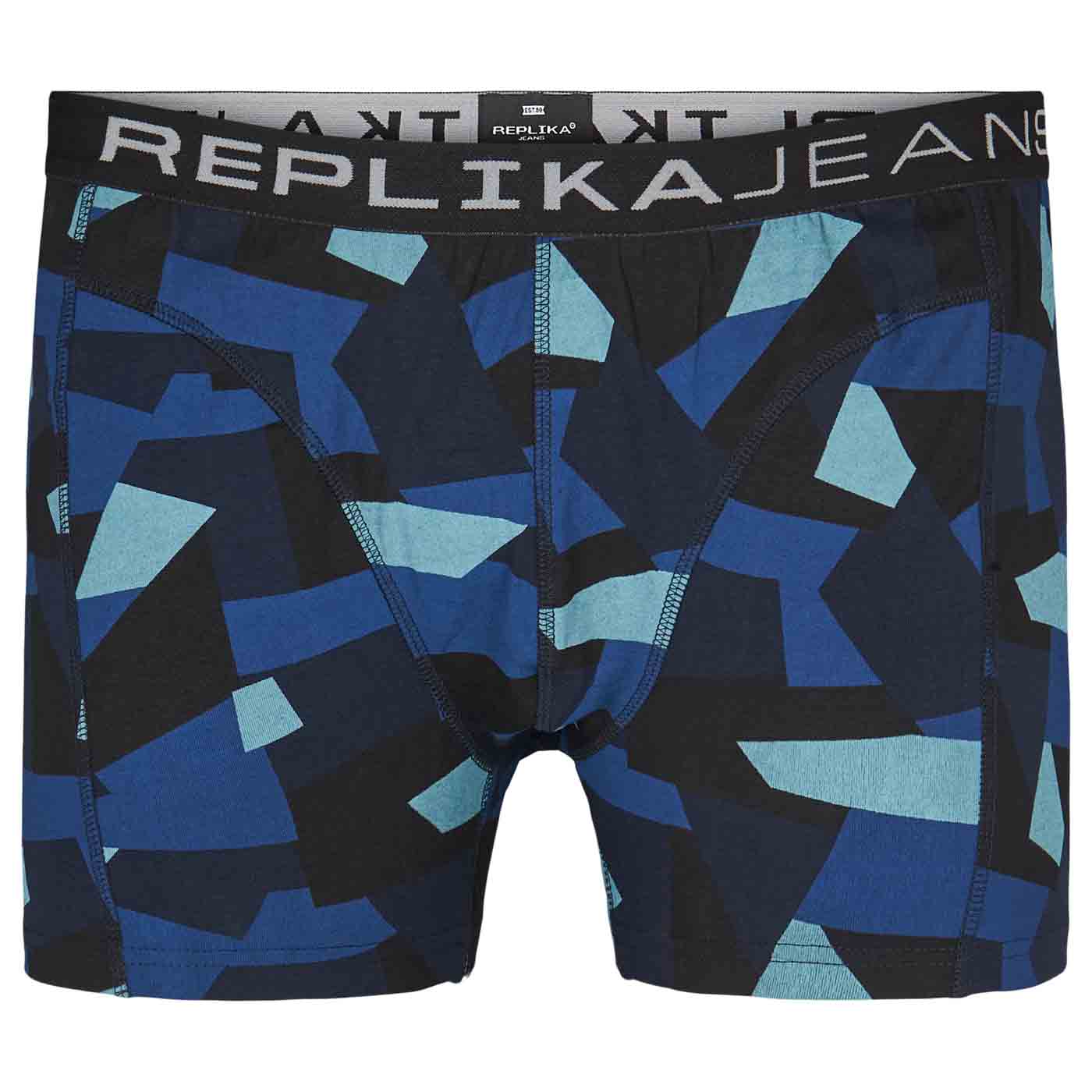 Allsize hose herren kurz mit blauem geometrischem Muster und REPLIKA JEANS Bund
