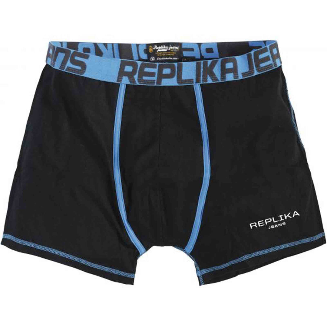 Schwarze Replika Jeans Pant mit blauem Bund und Nahtdetails als bequeme unterwäsche