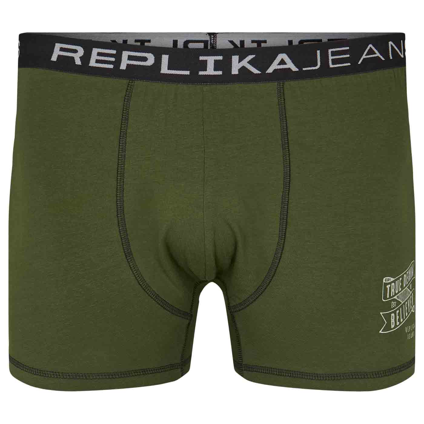 Olivegrüne kurze hose herren von Allsize mit schwarzem Replika Jeans Bund und Logodruck