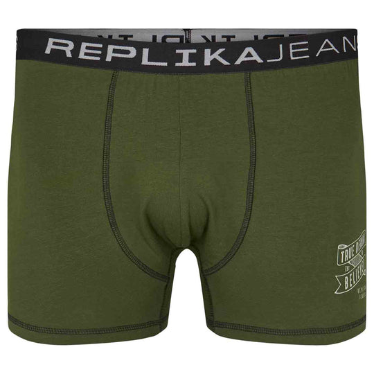 Olivegrüne kurze hose herren von Allsize mit schwarzem Replika Jeans Bund und Logodruck